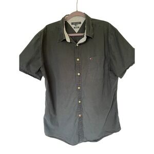 Tommy Hilfiger Mens Navy Short Sleeve Button Down Preppy Y2K Classic XL Pocket